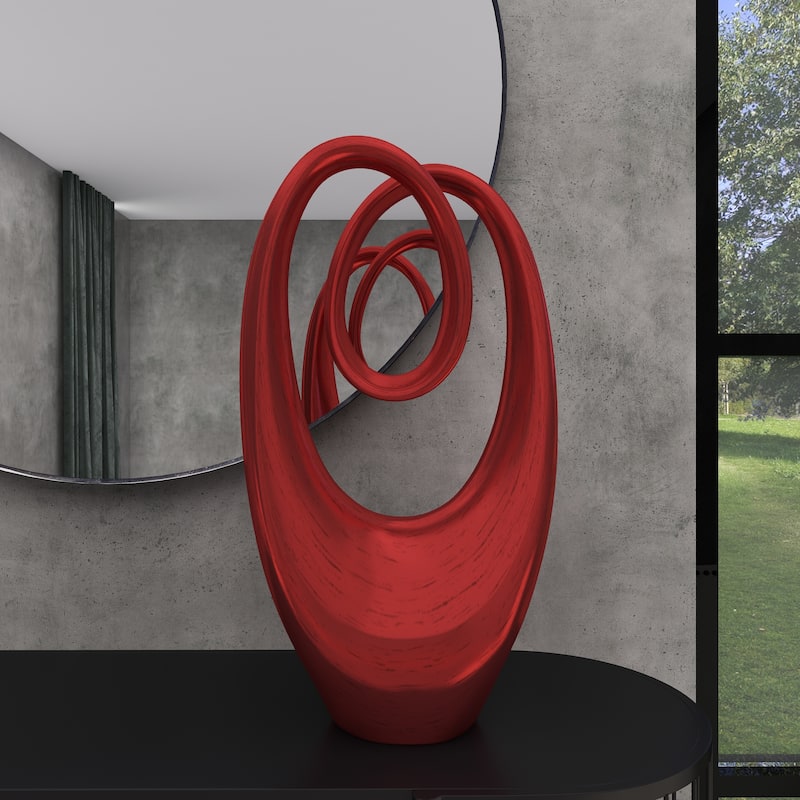 Artistic Polystone Swirl Abstract Sculpture - Orange or Red