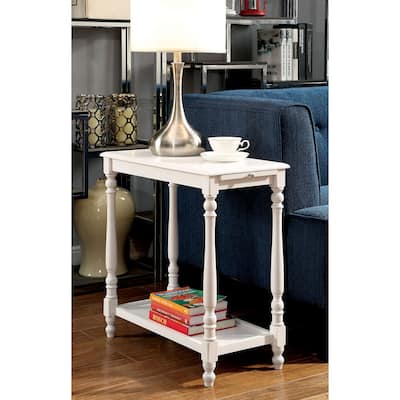Modern Transitional White 1pc Side Table/Nightstand Hidden Tray Open Shelf Sofa Side Table Turned Legs