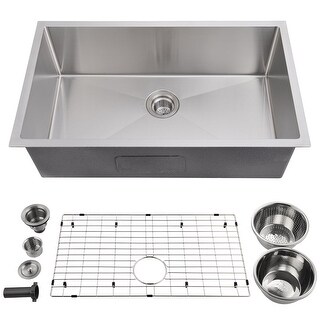 30 Inch Undermount Kitchen Sink, Brushed Nickel Single Bowl Stainless Steel Kitchen Sink - 30x10x18in