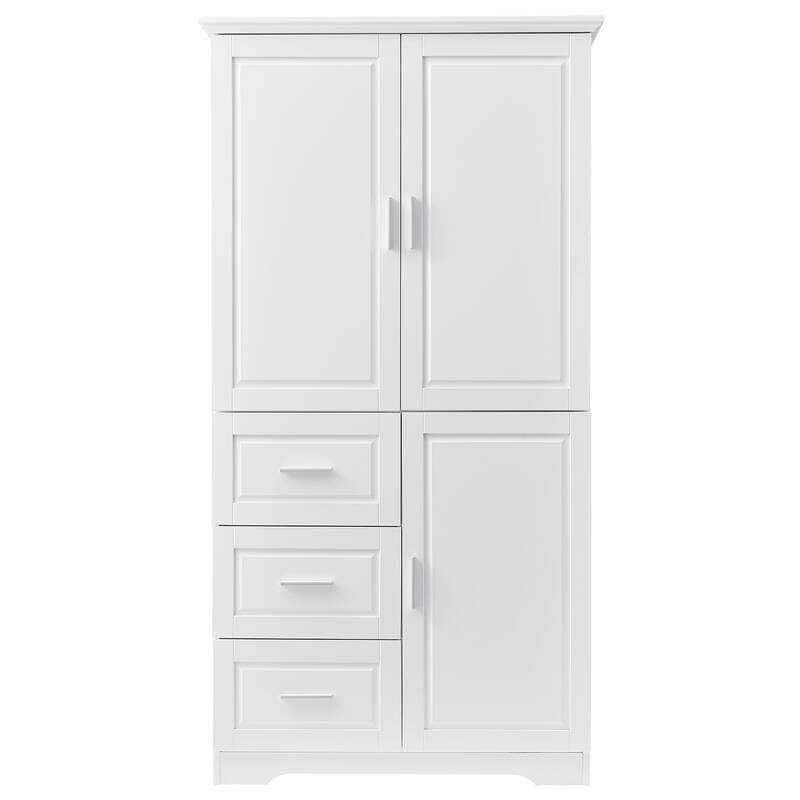 Roomfitters Tall & Wide Bathroom Storage Cabinet, Modern MDF Linen Tower with 3 Drawers & Adjustable Shelves