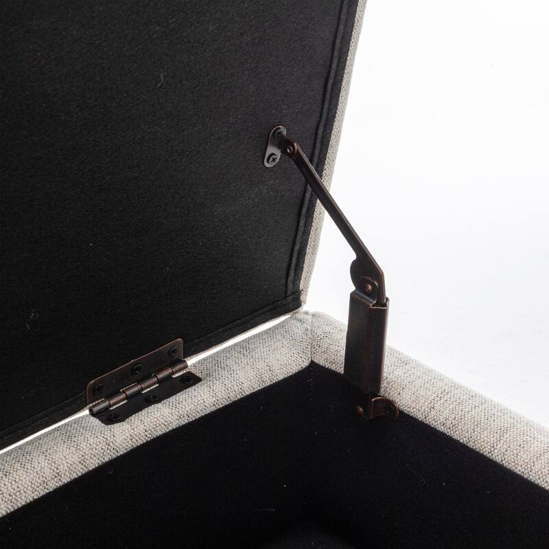 Practical Off White Storage Bench with Safety Hinged Flap, Interior Stool Entryway Footrest Seat End of Bed Bench for Mudroom