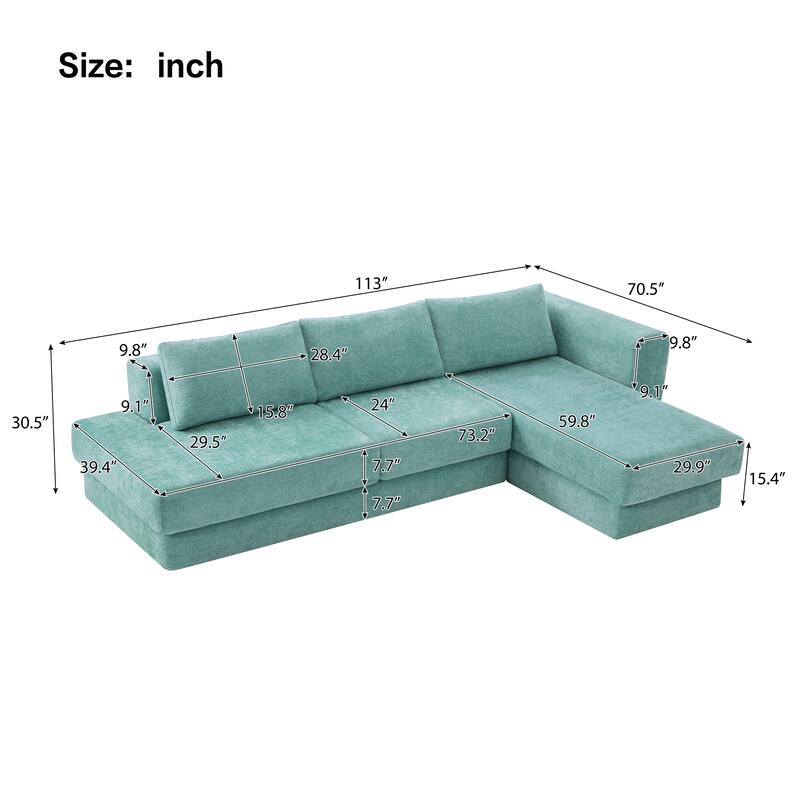 Christopher Knight Home - American Design Chenille 113" Modular Sectional Sofa with Double Layer Cushions