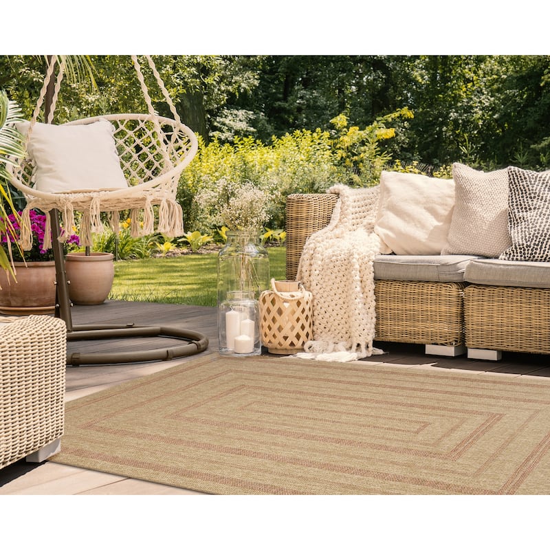 Liora Manne Sahara Multi Border Indoor/Outdoor Rug - 7'10" x 9'10" - Terracotta