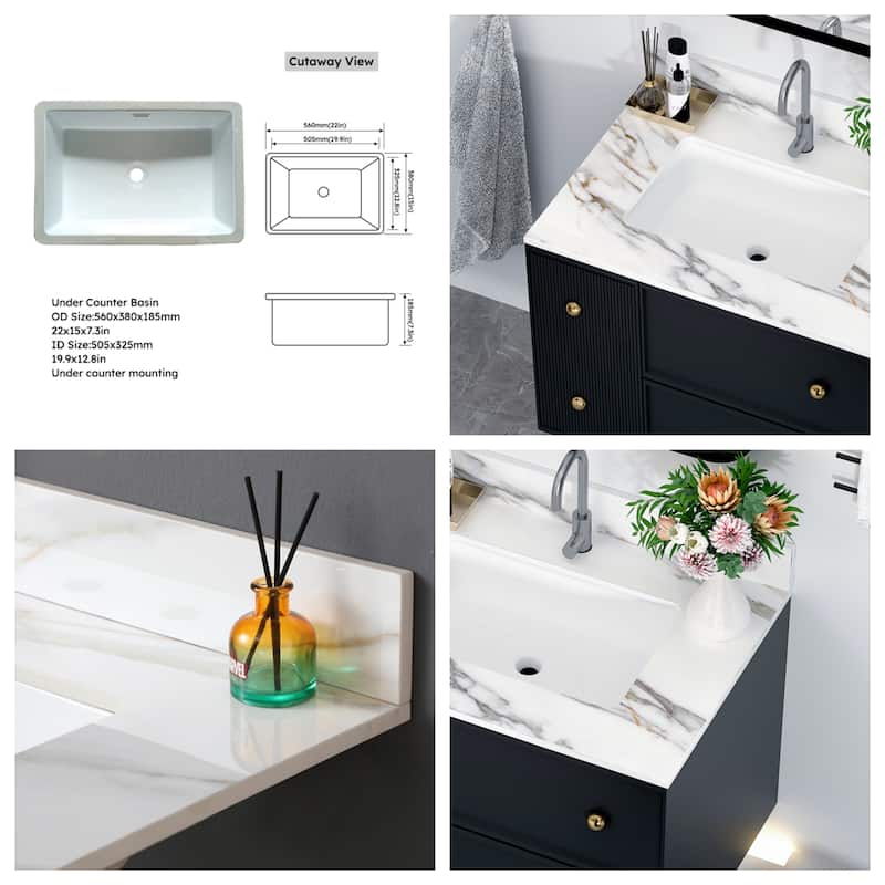 31" Bathroom Marble Undermount Vanity Top with 4" Height Backsplash