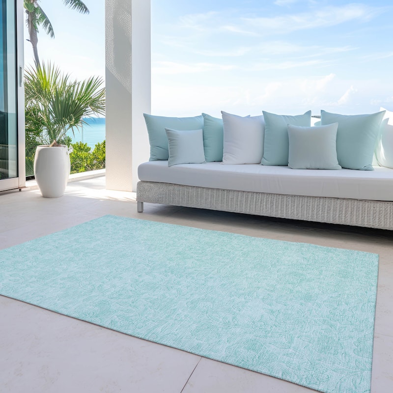 Machine Washable Indoor/ Outdoor Chantille Floral Farmhouse Rug - Teal - 3' x 5'