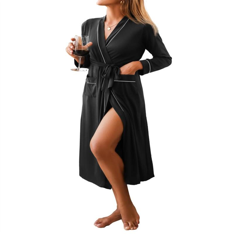 Women Kimono Robes Full Length - Black