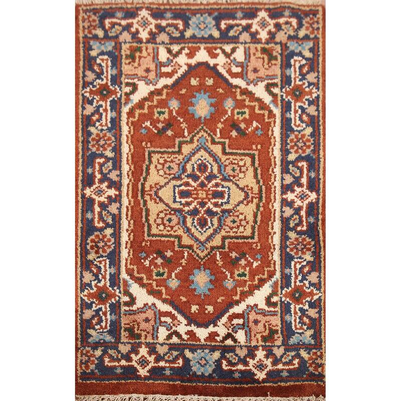 Hand Knotted Oriental 100% Wool Carpet Traditional Medallion Oranges & Rust Heriz (serapi) Area Rug - 3' 0'' X 2' 0''