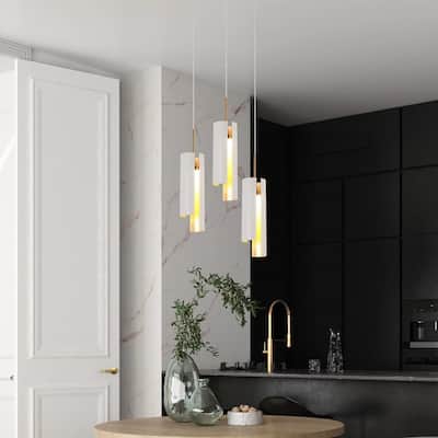 1-Light Modern LED White Cylinder Kitchen Island Pendant Lights for Dining Room - 3.1 x 3.1 x 14.5