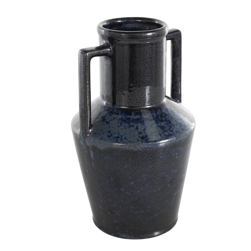 Ceramic Ombre Textured Decorative Vase with Rectangular Handles - Dark Blue - Roche River Decor