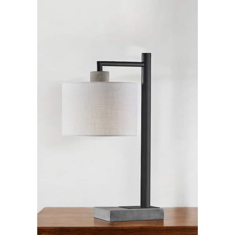 Grey Metal Base Rectangular Table Lamp with White Linen Empire Shade - 13.25” x 10” x 22.5” (D x W x H)