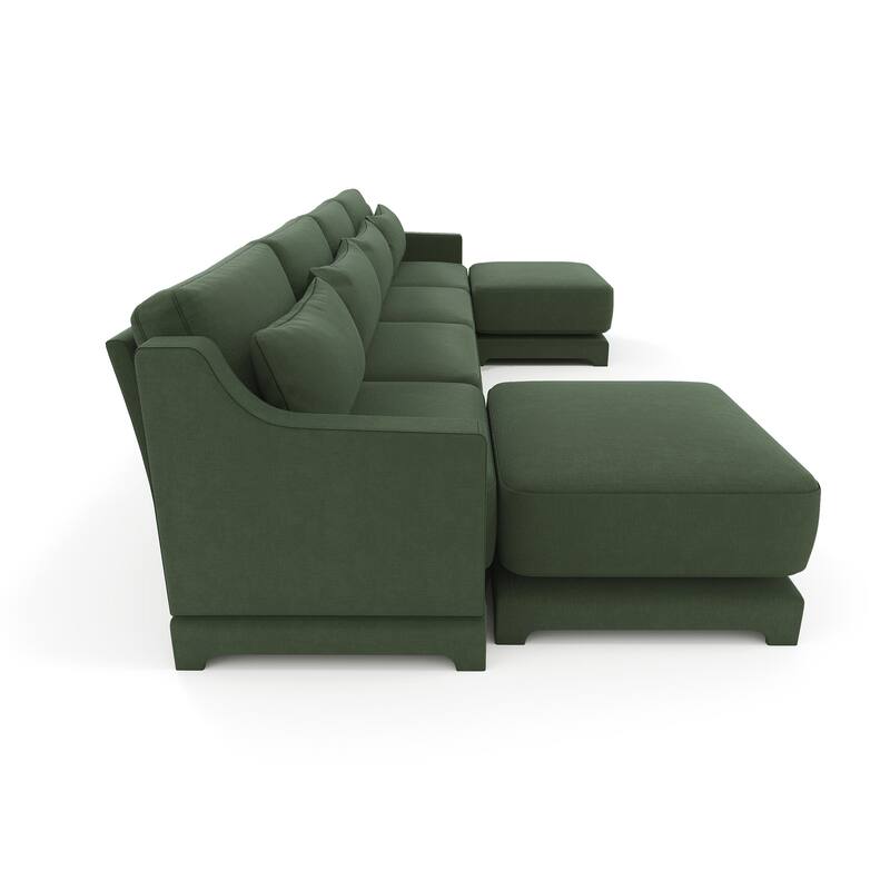 141.7" Chenille 4-Seater Sofa with Movable Ottoman & Solid Wood Frame