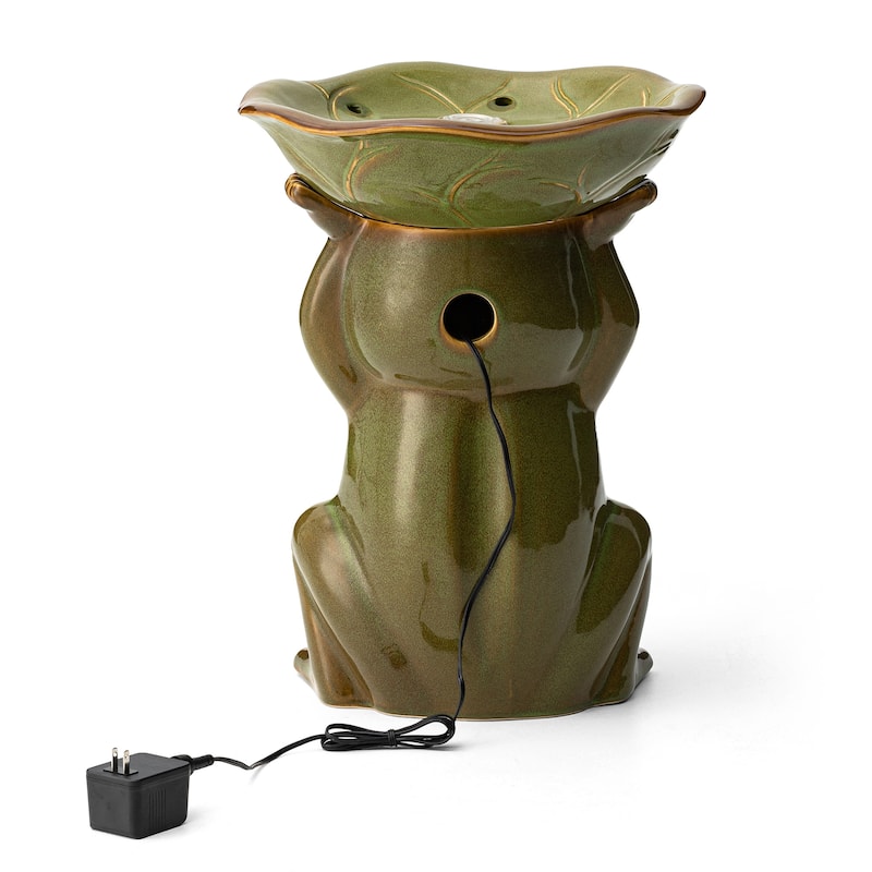 Glitzhome 21"H LED Frog & Lotus Birdbath Ceramic Outdoor Floor Water Fountain