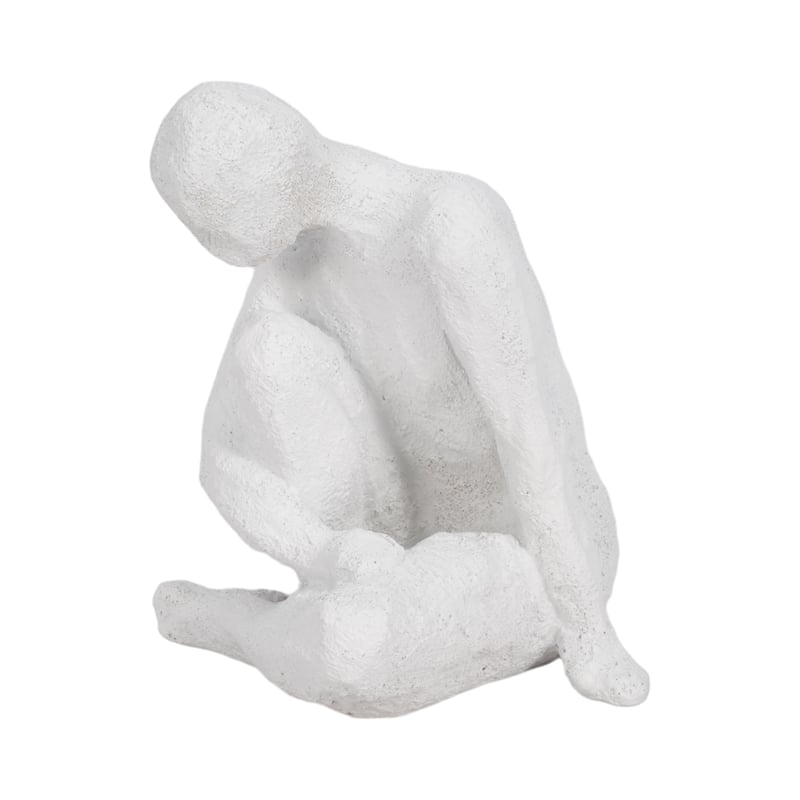 Sagebrook Home 7-Inch White Polyresin Contemplating Figure with Rough Texture - 5" x 5" x 7"