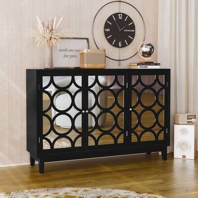 Modern Mirror Sideboard Cabinet,3 Door Storage with Sleek Design