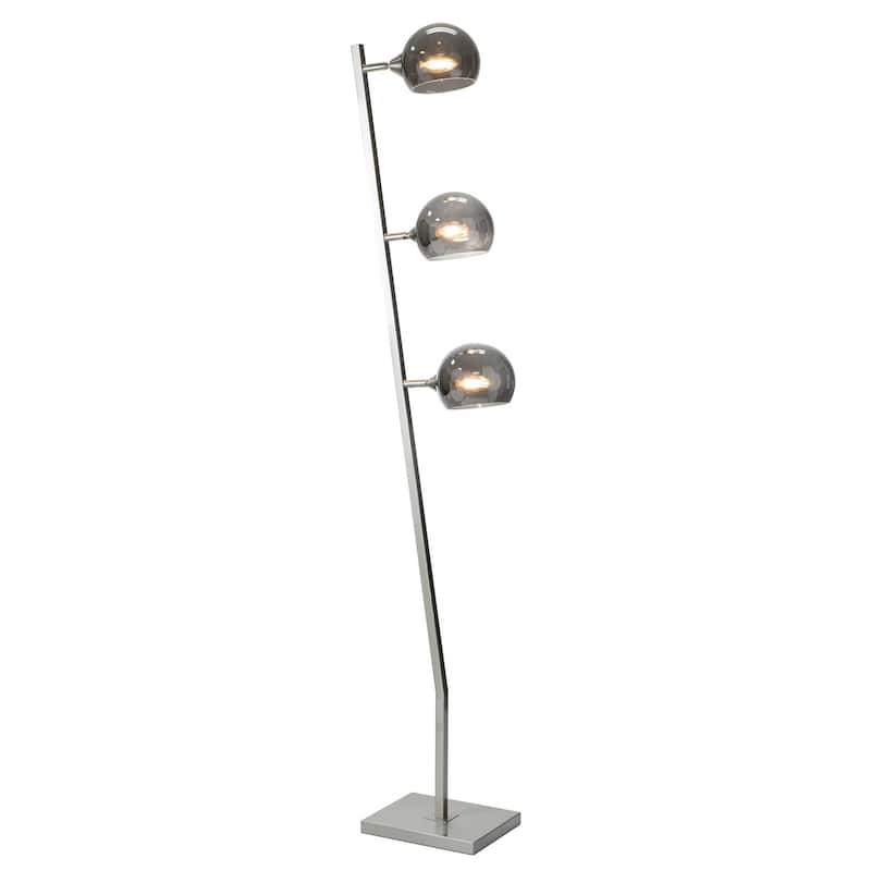 60 Inch Floor Lamp, 3 Dome Glass Shades, Accent Square Metal Base, Nickel