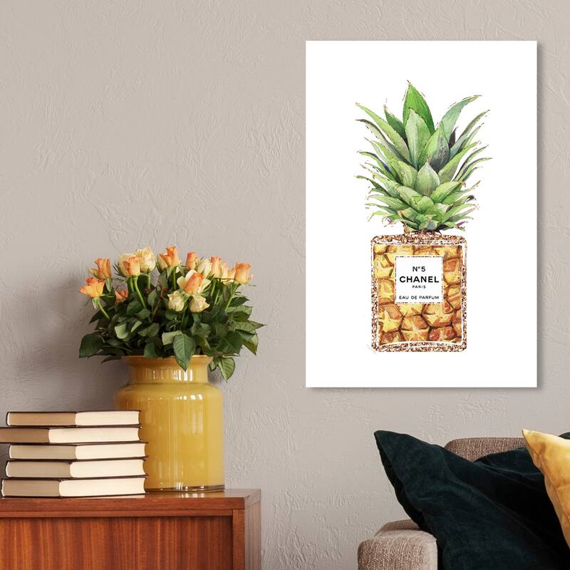 Wynwood Studio 'Pineapple Parfum' Fashion and Glam Wall Art Canvas Print Perfumes - Green, Yellow - 16 x 24