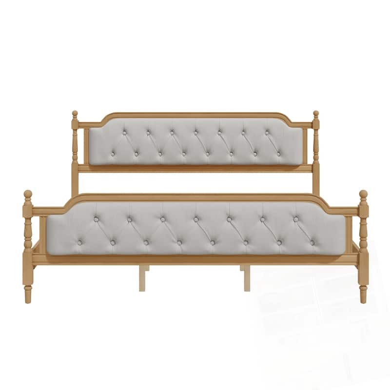Traditional Style Upholstered Tufted Headboard Wooden Bed Frame