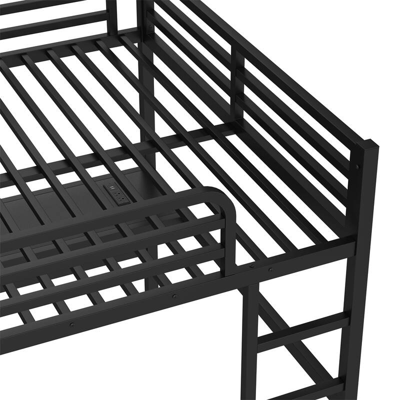 Metal Queen Size Loft Bed w/Power Outlet and LED Lighted,Space-Saving