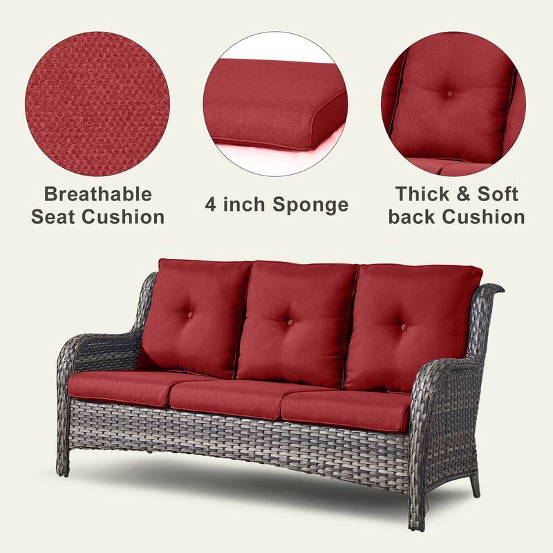 Pocassy 3-Piece Outdoor Wicker Sofa Set with Ottoman