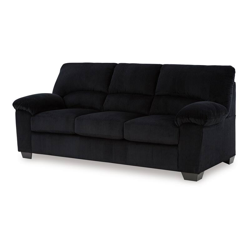 Simy Sofa, 83 Inch Black Polyester Corduroy, Modern Plush Pillow Arms