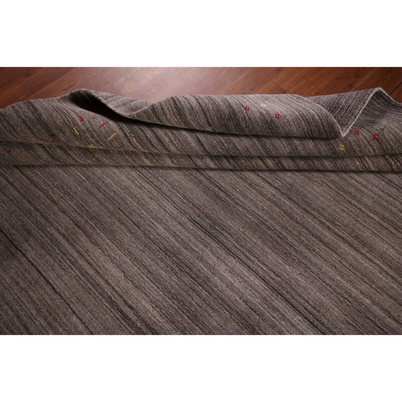 Striped Gabbeh Square Area Rug Hand-Knotted Wool Carpet - 8'1"x 8'0"