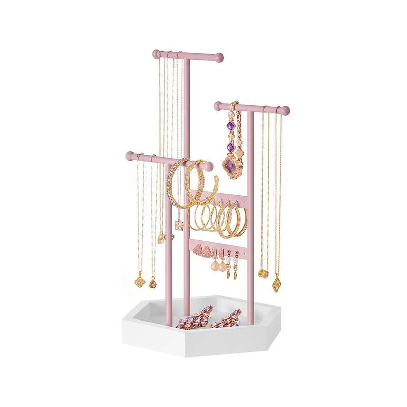 Metal Frame Jewelry Display Stand Holder with Hexagonal Base - 7"D x 8"W x 14.1"H