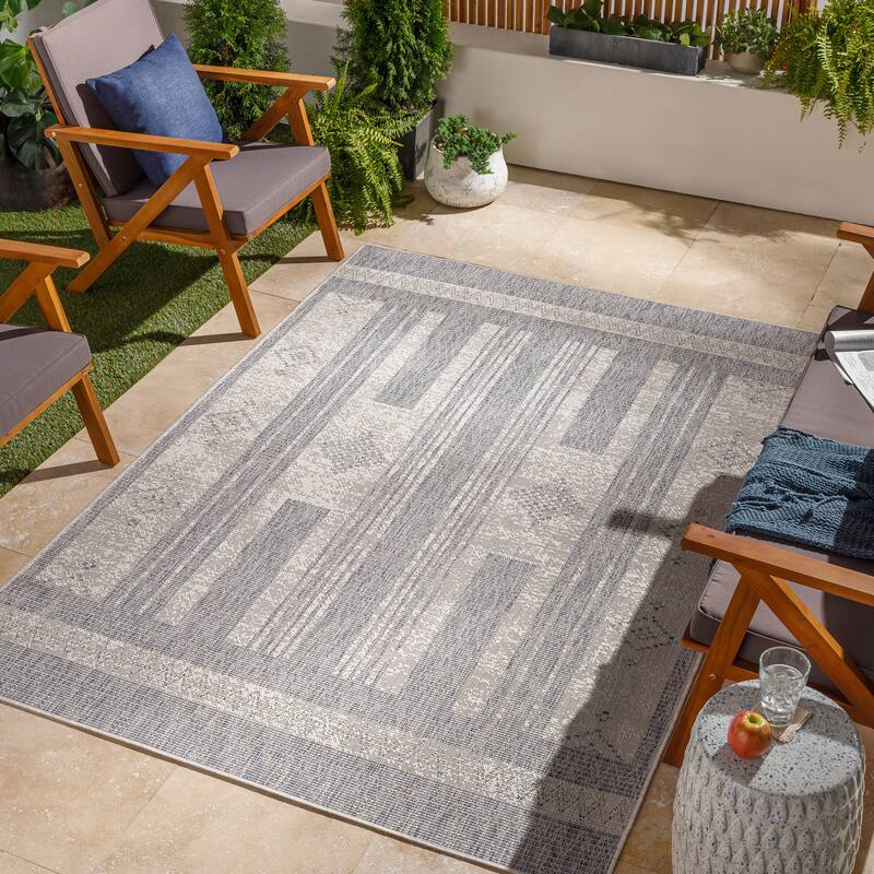 Livabliss Merla Indoor/ Outdoor Bold Moroccan Area Rug - 9'2" x 12' - Grey/Blue