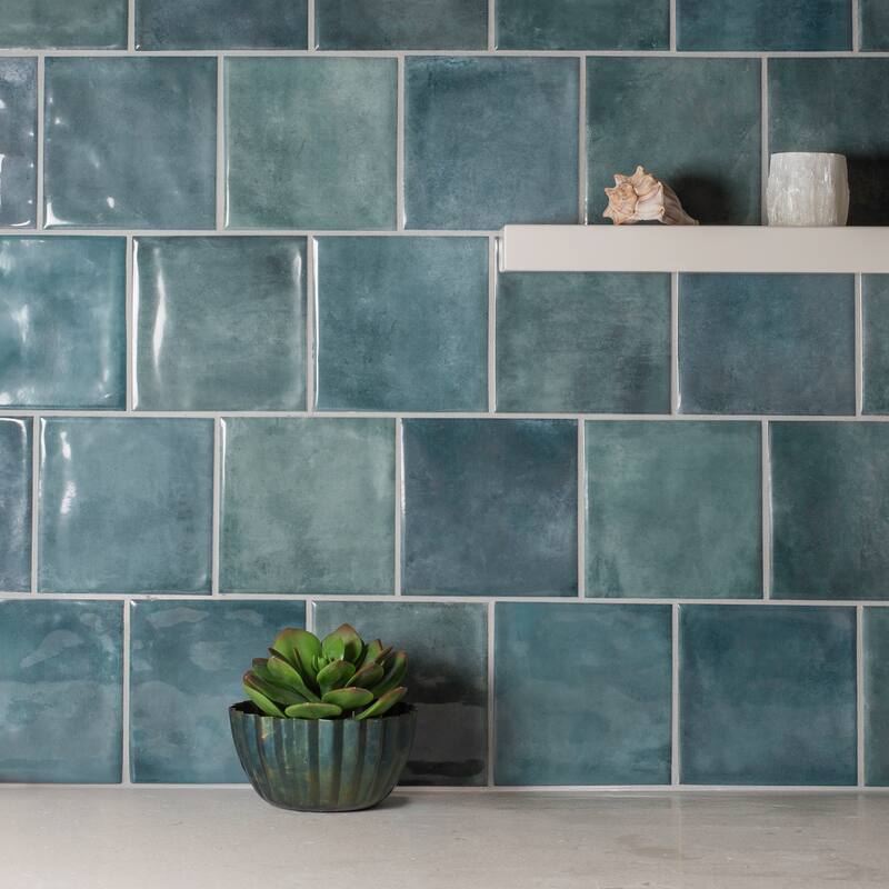 Safi 6 in. x 6 in. Glazed Ceramic Wall Tile - Blue Gloss - Sample swatch