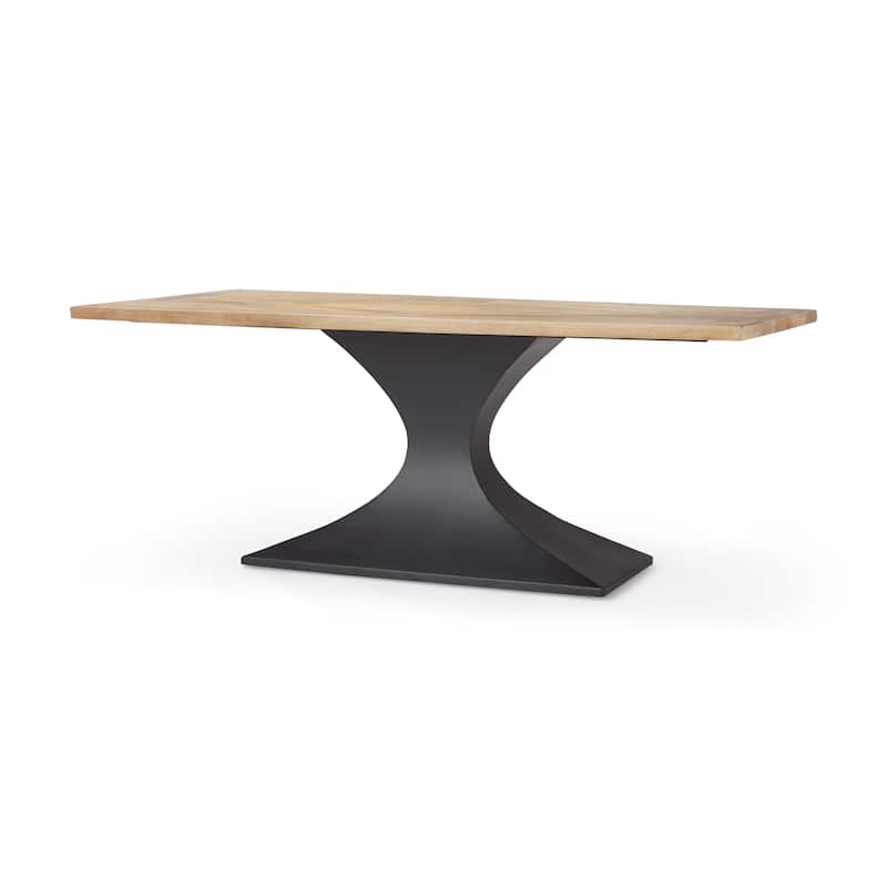 Maxton Light Brown Solid Wood w/ Black Iron Pedestal Base Rectangular Dining Table - 79.0L x 39.0W x 30.0H - Brown/Black
