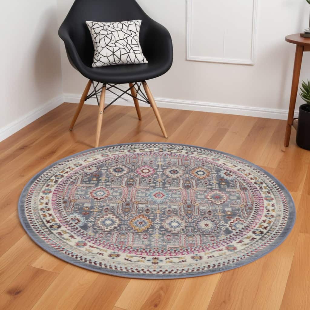 HomeRootsFloral Bohemian Round Area Rug - 72' X '72' X '0.5