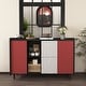 preview thumbnail 21 of 38, Sideboard Cabinet with Doors & 2 Drawers, Freestanding Coffee Bar Cabinet, Accent Cabinet with 2 Open Storage Compartment Black+Red
