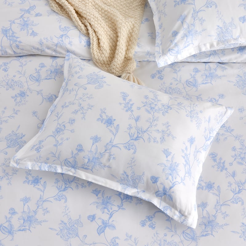 Printed Design Cotton Collection 400 Thread Count Light Blue Garden Bouquet Duvet Set
