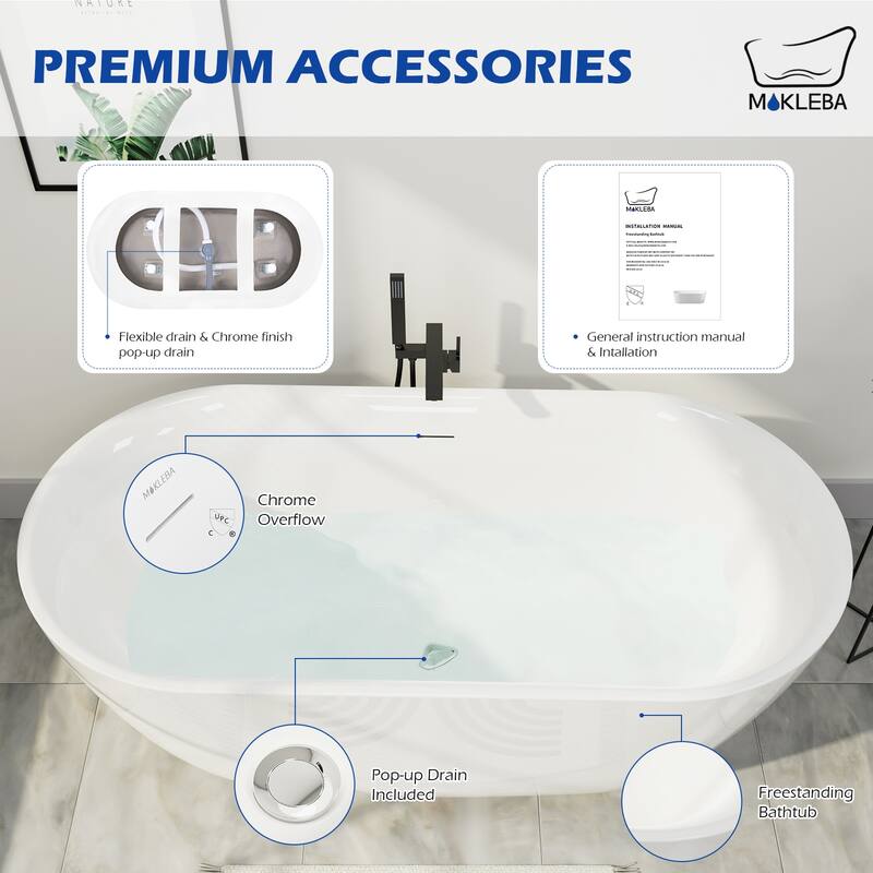 67 in. Acrylic Freestanding Bathtub Flatbottom Soaking Tub