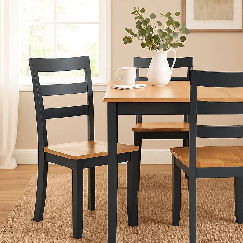 Gasy Dining Side Chair Set of 2, Dark Blue Solid Wood Brown Mango Seat