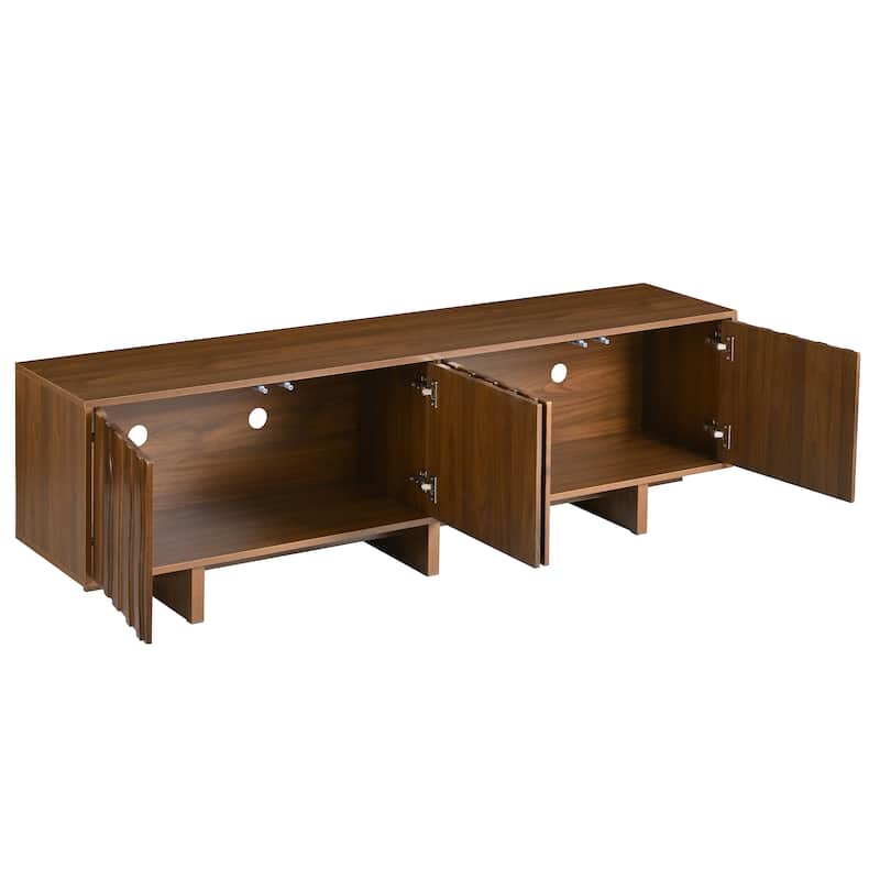 Retro Style Wood Grain TV Stand with Wavy Door Design for TVs up to 75", Rustic Media Console with Ample Storage Space