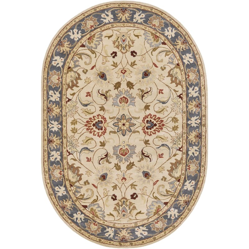 Livabliss Caesar Updated Traditional Border Area Rug. - 6' x 9' Oval - Blue/Ivory
