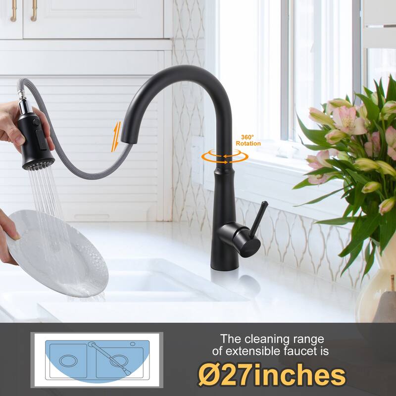 WOWOW Single-Handle Pull-Down Sprayer Kitchen Faucet Stainless Steel