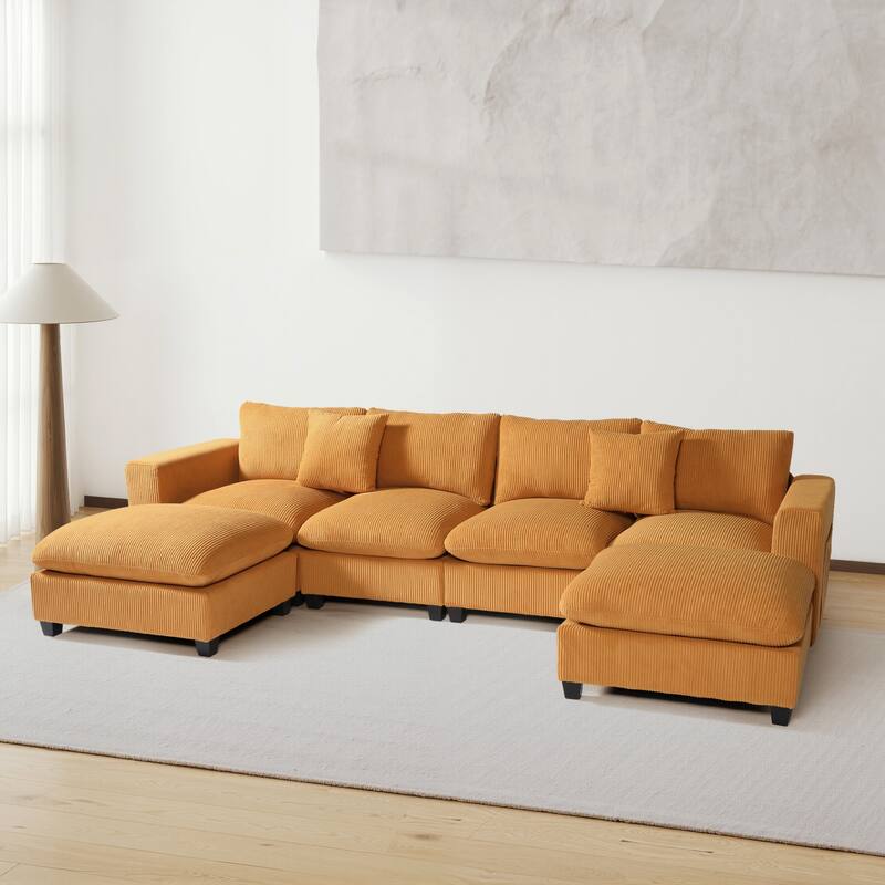 Hamilton 6-Piece Corduroy Upholstered Modular Sectional with USB Port