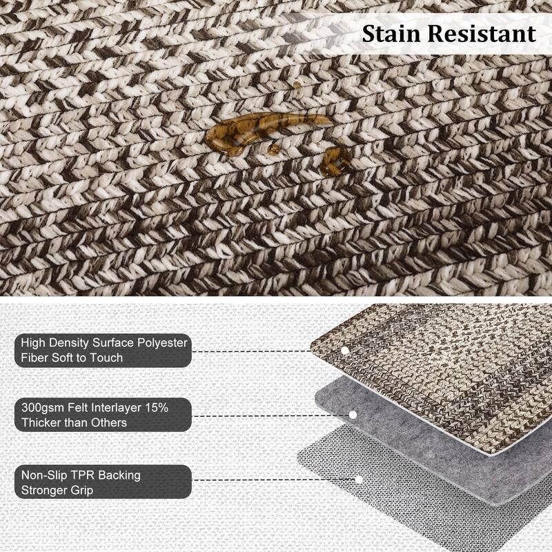 Washable Living Room Rugs Modern Braided Print Area Rug Border Design Accent Rugs for Bedroom Non-Slip Low Pile Area Rug