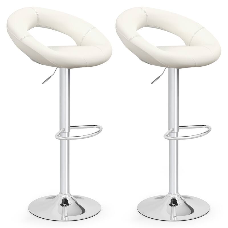 Gymax Set of 2 Bar Stools Adjustable PU Leather Barstools Swivel Pub