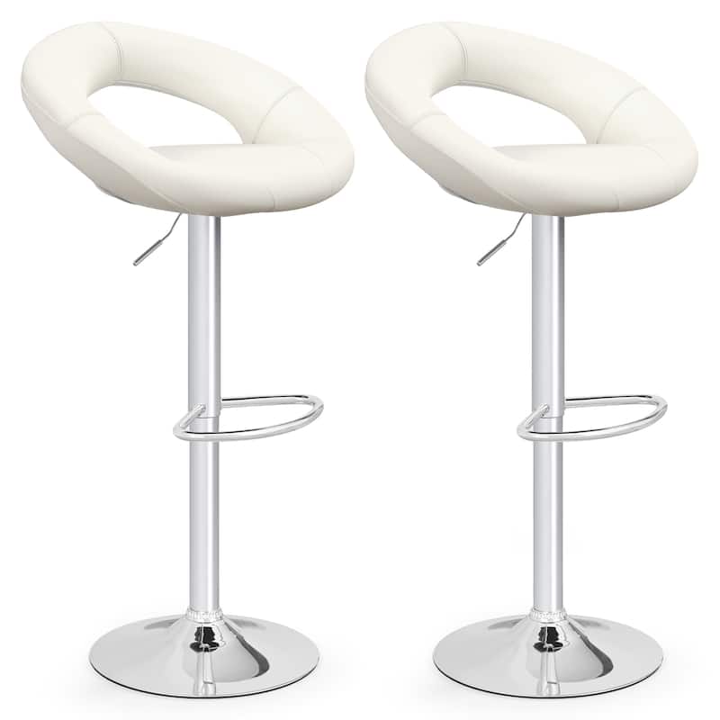 Gymax Set of 4 Adjustable Bar Stools Swivel Pub Chairs Barstools PU - See Details - Bar Height - White - Set of 4
