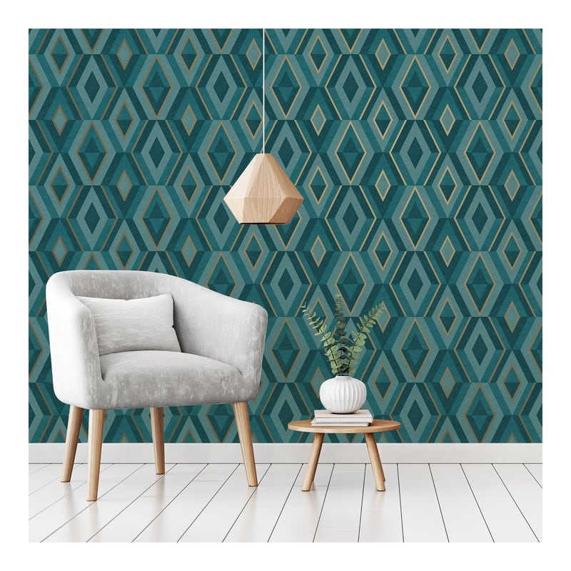 Fine Decor Shard Turquoise Geometric Wallpaper - 20.5 x 396 x 0.025