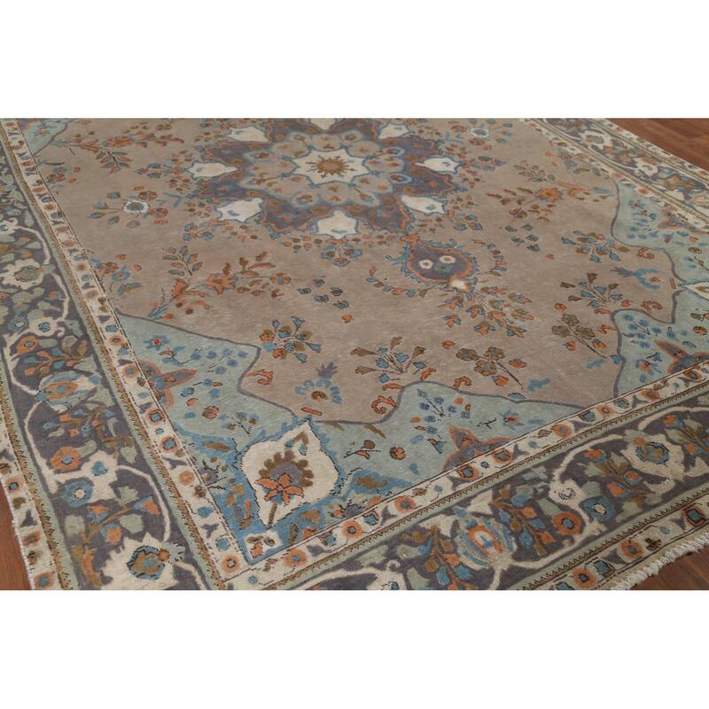 Brown Tabriz Persian Vintage Area Rug Handmade Wool Carpet - 8'3"x 11'3"
