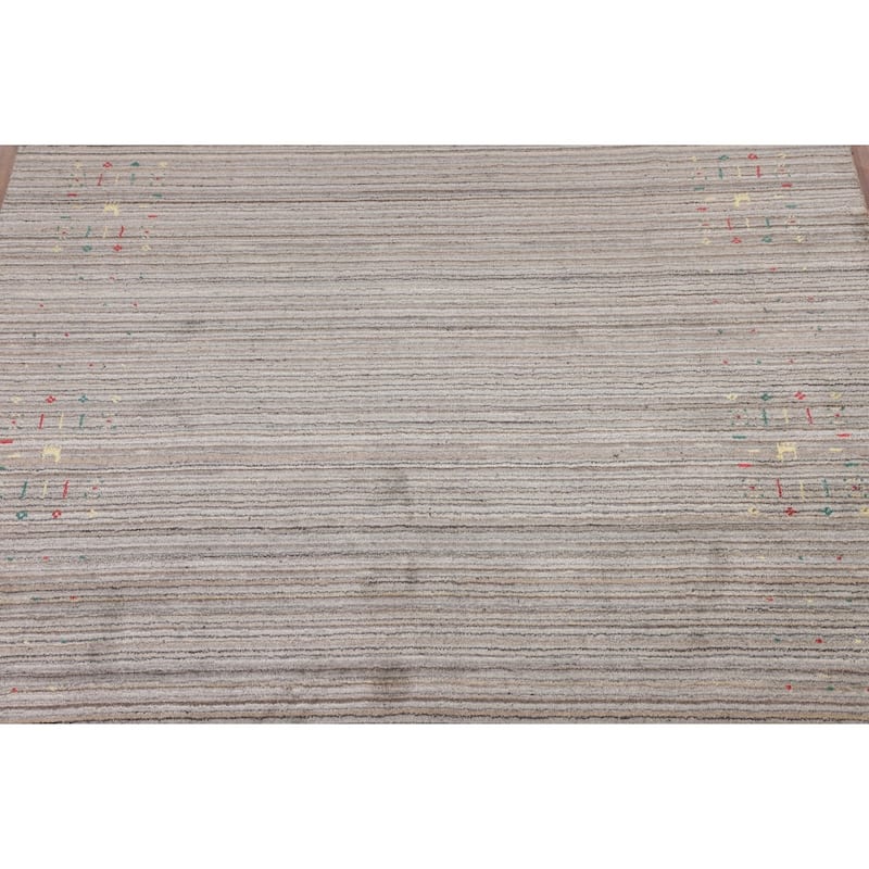 Striped Tribal Gabbeh Area Rug Hand-Knotted Multi-Color Wool Carpet - 6'1"x 7'11"