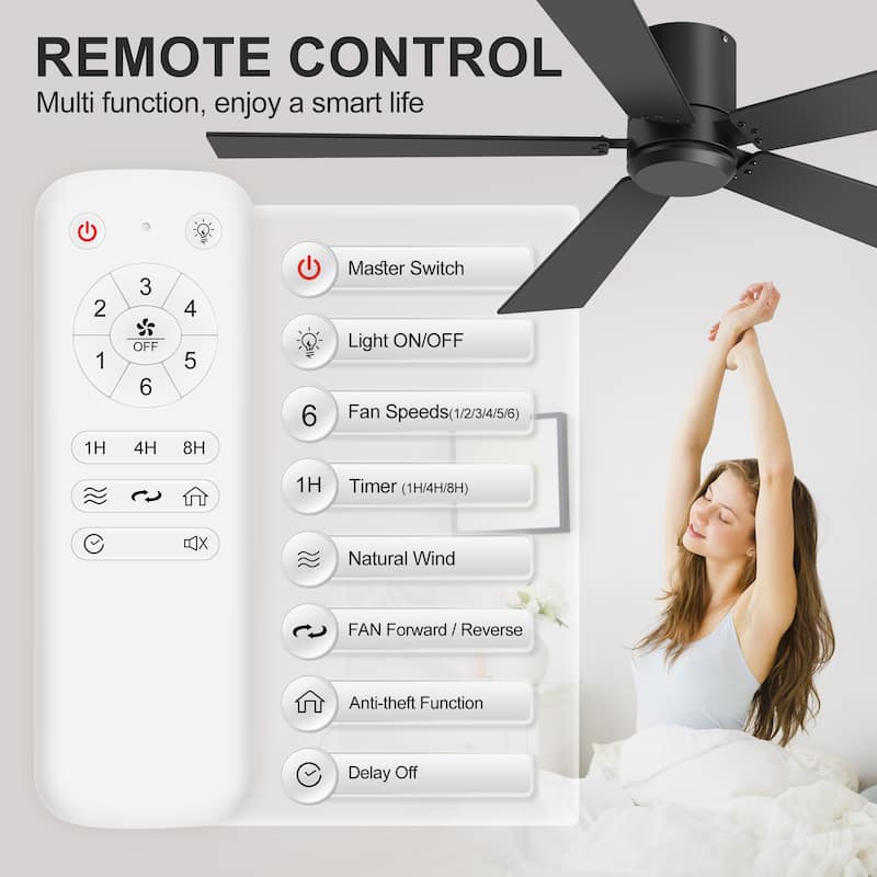 2 Set 42-inch Flush Mount Ceiling Fan No Light with Remote(5 Reversible Blades)