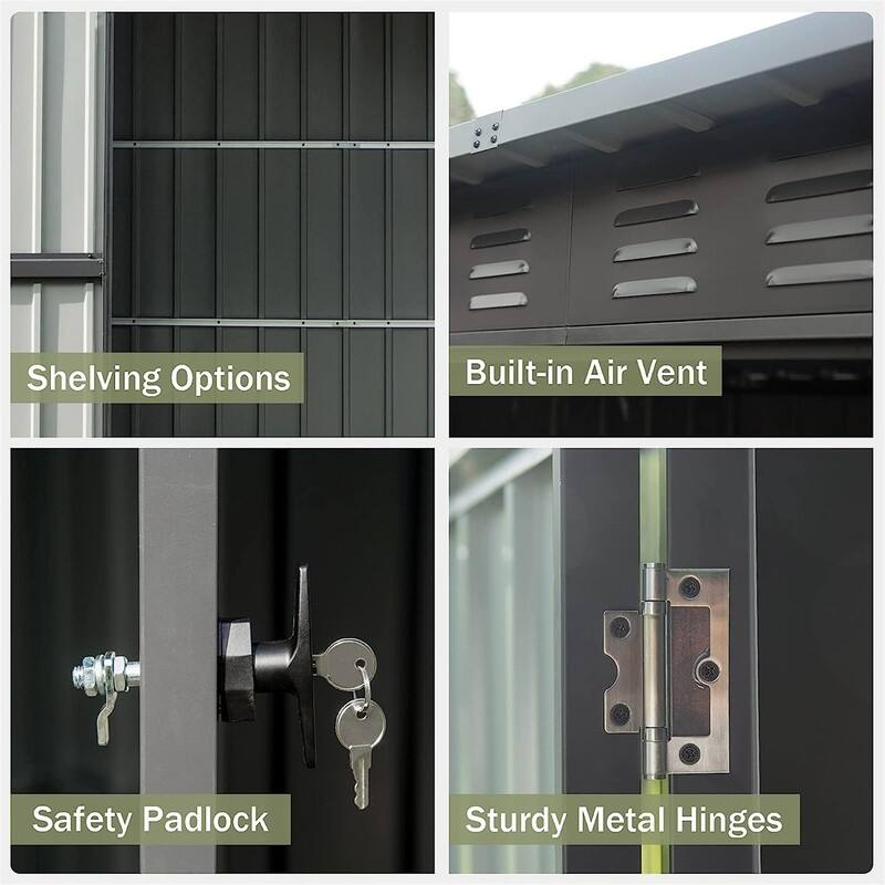 Outdoor Storage Shed with Double Lockable Doors Metal Garden Sheds - 5'X3’