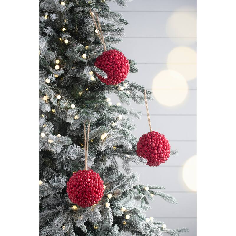 6.5x6.5" Red Berry Ball Ornament, Decorative Hanging Ball Christmas Tree Ornaments for Holiday , Set of 3