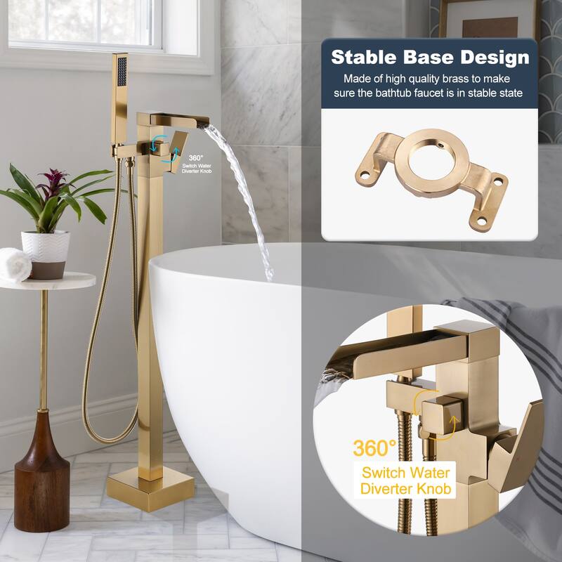 WOWOW Single Handle Freestanding Bathtub Faucet with Handheld Shower