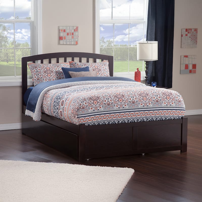 Richmond Queen Solid Wood Platform Bed with Footboard & Twin XL Trundle in Espresso
