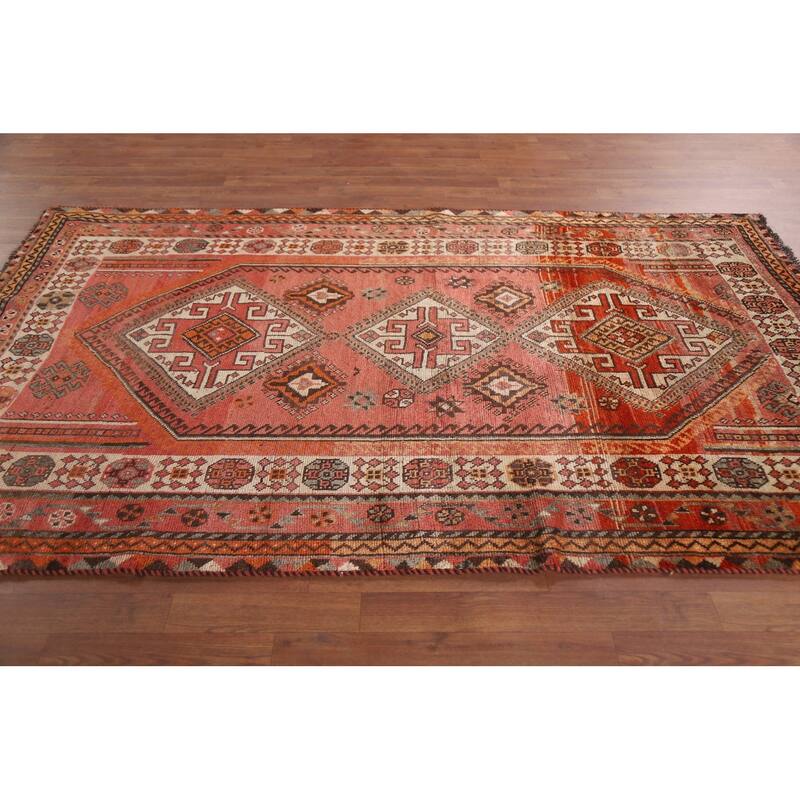 Hand Knotted Oriental 100% Wool Carpet Traditional Tribal Pink Qashqai Area Rug - 7' 10'' X 4' 10''